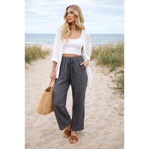 Ellen Tracy Women’s Gray Casual Pants Size L Elastic Waist Ankle Length Coastal